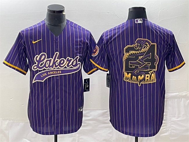 Men's Purple Los Angeles Lakers #24 Mamba Big Logo Cool Base Stitched Baseball Jersey